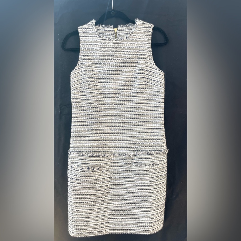 Sail to Sable Elegant Navy and White Tweed Dress